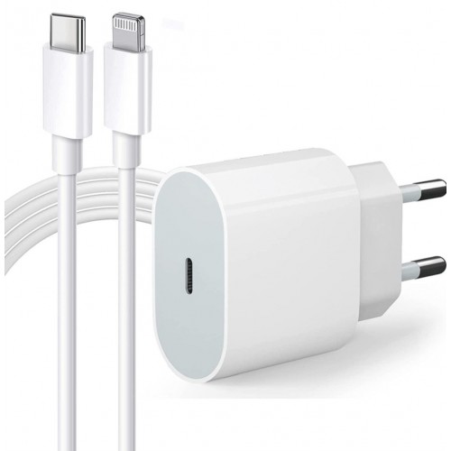 Комплект зарядно устройство, съвместимо с Apple, USB-C 20W Fast Charger и USB-C Lightning кабел