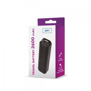 Външна батерия Setty power bank 2600 mAh, С кабел в комплекта, Черна Външна батерия Setty power bank 2600 mAh, С кабел в комплекта, Черна
