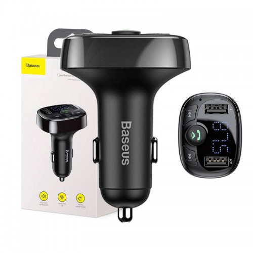 FM трансмитер и зарядно Baseus S-09A за кола Bluetooth 2xUSB, micro SD, Черно
