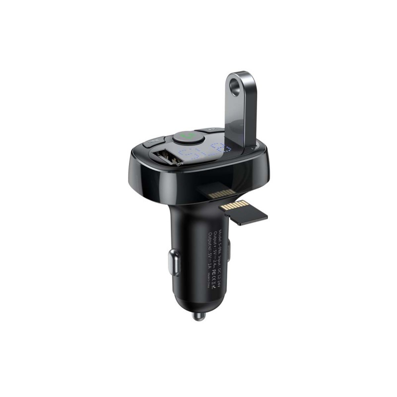FM трансмитер и зарядно Baseus S-09A за кола Bluetooth 2xUSB, micro SD, Черно