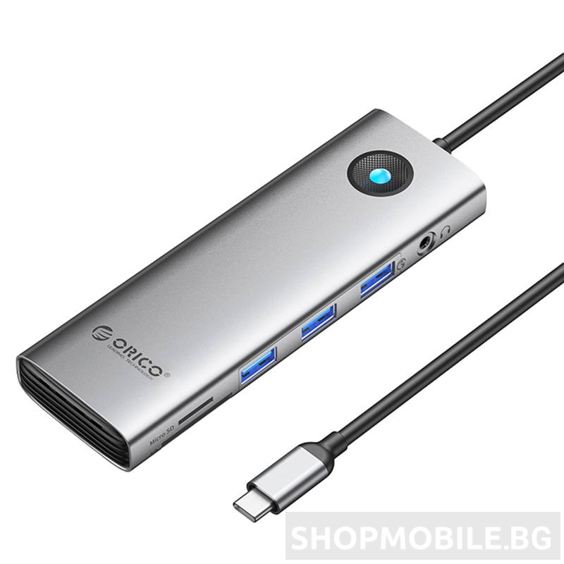Orico Hub, мултифункционална докинг станция Type-C 10in1, USB-C, HDMI, 3xUSB, SD/TF, Audio, VGA, Ethernet порт