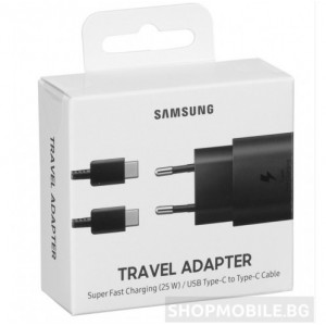 Оригинално мрежово зарядно устройство Samsung Super Fast Charging , 25W, с кабел в комплекта, Черен Оригинално мрежово зарядно устройство Samsung Super Fast Charging , 25W, с кабел в комплекта, Черен