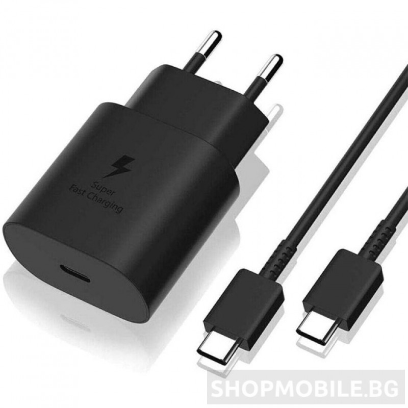 Оригинално мрежово зарядно устройство Samsung Super Fast Charging , 25W, с кабел в комплекта, Черен