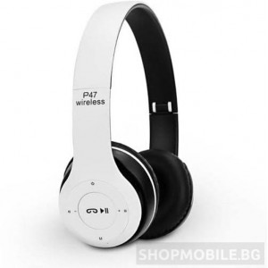 Безжични Bluetooth слушалки P47 Wireless, FM радио, MP3 player, Вграден микрофон, Micro SD вход, Бели Безжични Bluetooth слушалки P47 Wireless, FM радио, MP3 player, Вграден микрофон, Micro SD вход, Бели