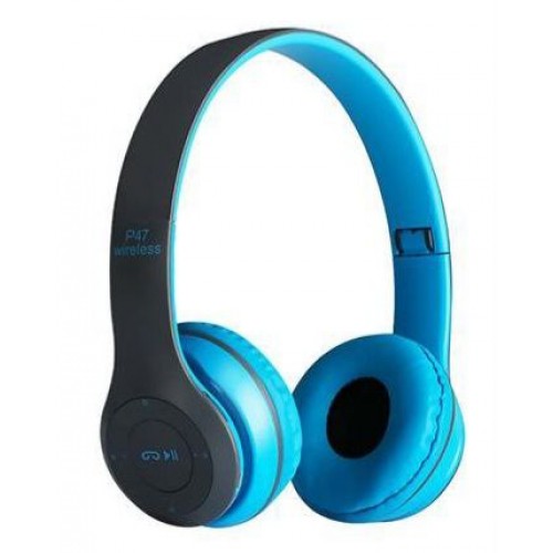 Безжични Bluetooth слушалки P47 Wireless, FM радио, MP3 player, Вграден микрофон, Micro SD вход, Сини