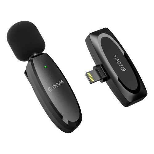 Безжичен микрофон Devia за смартфон, Kintone Lightning , Активно шумопотискане, Универсален, Черен