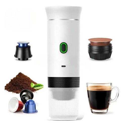 Безжична преносима кафемашина Planet Tech 3 в 1, 20 бара, Съвместима с капсули Nespresso, Dolce Gusto, Мляно кафе, Бяла