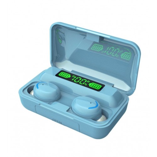 Безжични слушалки F9-5 с Powerbank 2200mAh, Водоустойчиви, Сини