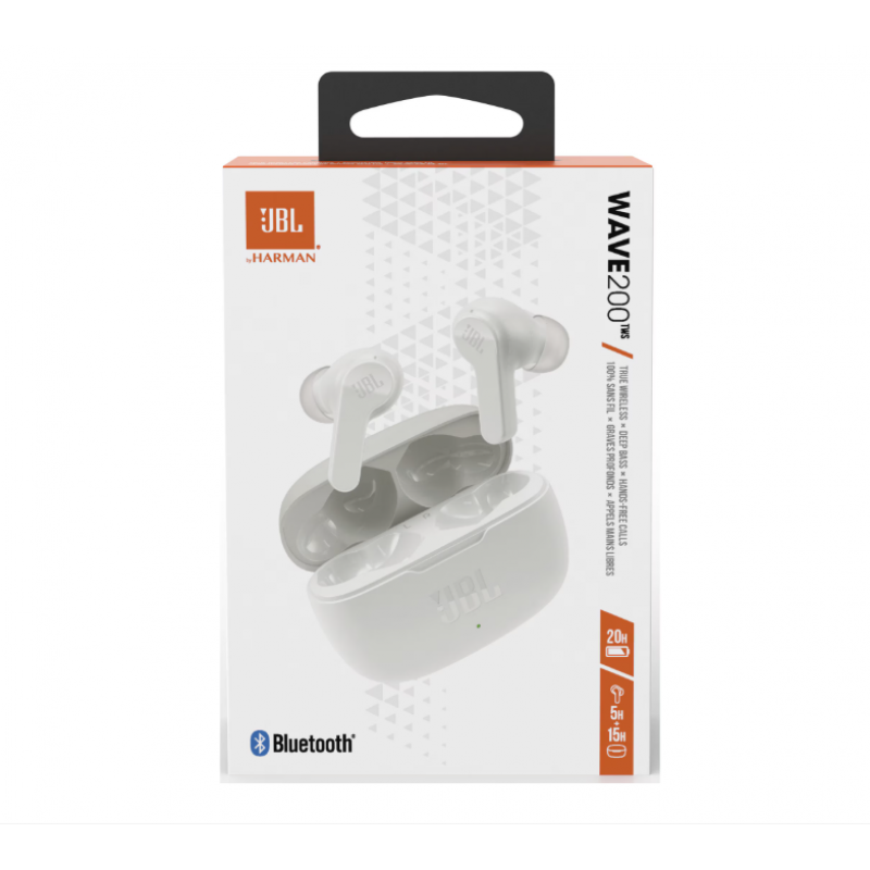 Безжични слушалки JBL Wave 200TWS, True Wireless, Bluetooth, Deep Bass, IPX2, Touch Control, Бял