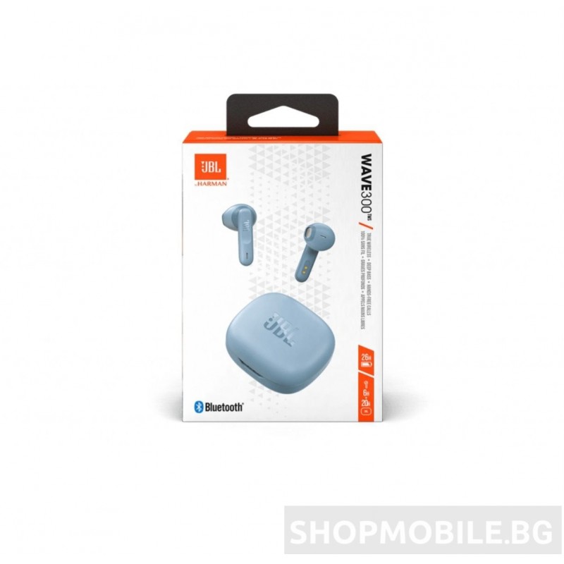Безжични слушалки JBL Wave 300TWS, True Wireless, Bluetooth, Deep Bass, IPX2, Touch Control, Dual Connect, Сини
