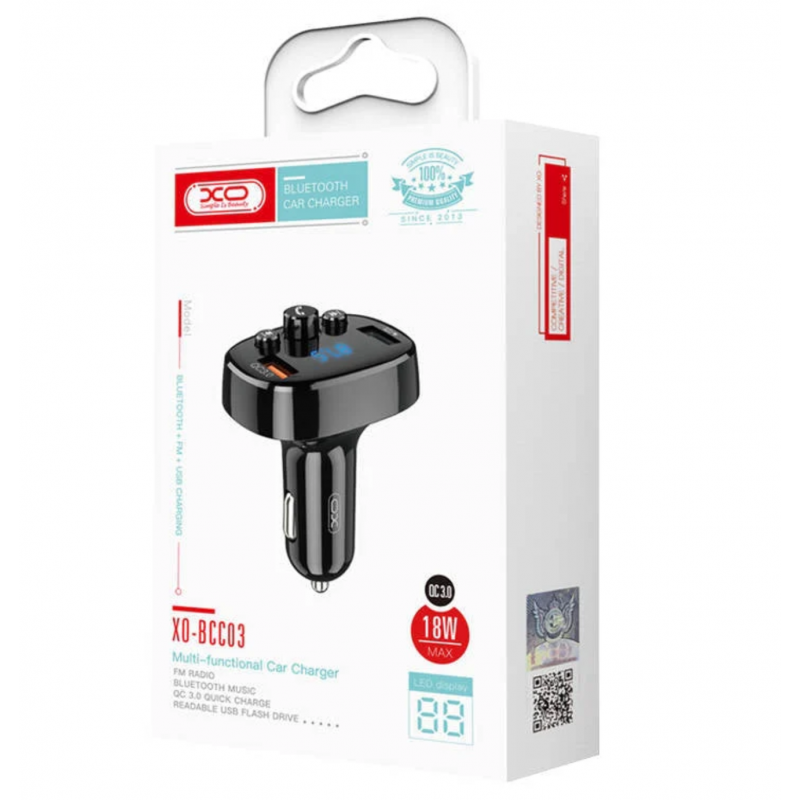Зарядно и FM трансмитер XO BCC03, 18W, Bluetooth 5.0, MP3, зарядно QC3.0