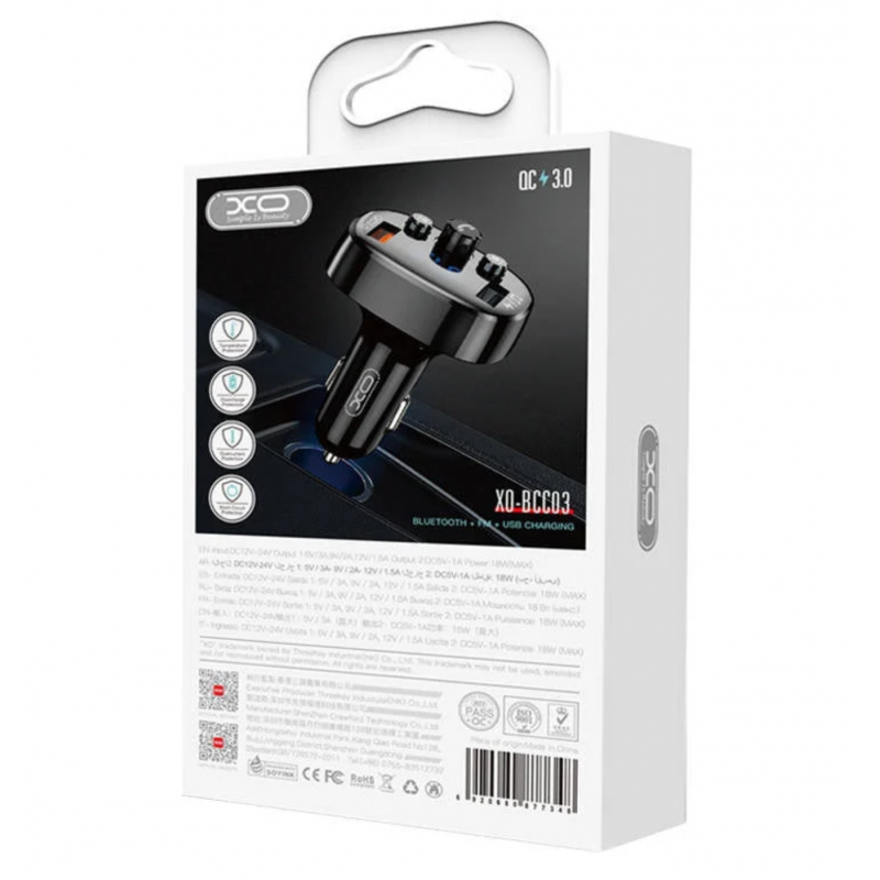 Зарядно и FM трансмитер XO BCC03, 18W, Bluetooth 5.0, MP3, зарядно QC3.0