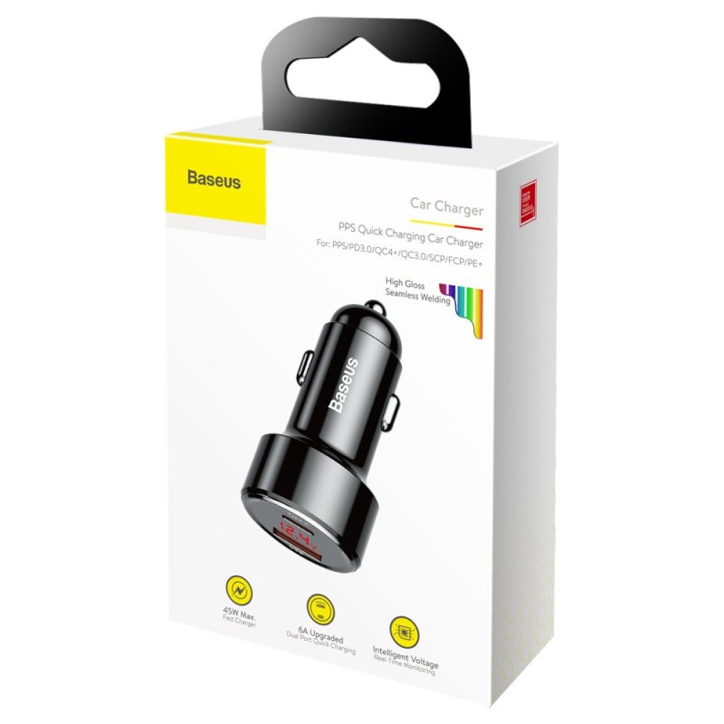 Зарядно кола Baseus Magic Car Charger USB + USB-C QC 4.0 PD 45W, Черно