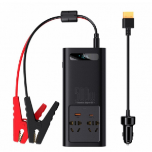 Инвертор за кола Baseus 500W, 12V-220V, 2 x AC, Type-C, USB, 12V, Черен Инвертор за кола Baseus 500W, 12V-220V, 2 x AC, Type-C, USB, 12V, Черен