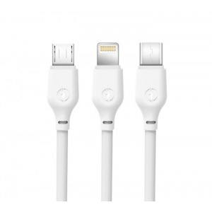 Кабел за зареждане и пренос на данни XO cable NB103 3in1 USB - Lightning + USB-C + microUSB 1,0 m 2,1A, Бял Кабел за зареждане и пренос на данни XO cable NB103 3in1 USB - Lightning + USB-C + microUSB 1,0 m 2,1A, Бял