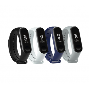 Комплект от 4 силиконови каишки за Xiaomi Mi Band, M3, M4 фитнес гривна, Черна, Бяла, Тъмно синя, Сива Комплект от 4 силиконови каишки за Xiaomi Mi Band, M3, M4 фитнес гривна, Черна, Бяла, Тъмно синя, Сива