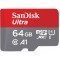Карта памет SanDisk Ultra microSDXC, 64GB, 140MB/s, A1, Class 10, UHS-I, SD адаптер