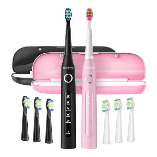 Комплект електрическа четка за зъби Fairywill FW-507 Plus Sonic Toothbrush, 40000 движения на четката/мин, 5 Програми, Черен и Розов Комплект електрическа четка за зъби Fairywill FW-507 Plus Sonic Toothbrush, 40000 движения на четката/мин, 5 Програми, Черен и Розов