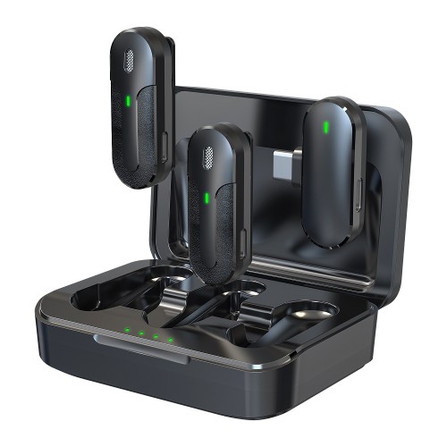 Комплект от 2 микрофона Devia за смартфон, Kintone USB-C, Активно шумопотискане, Универсални, Черни