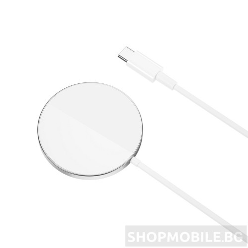 Магнитно безжично XO-CX011, Magnetic wireless 15W, зарядно за iPhone, Бяло-сребристо