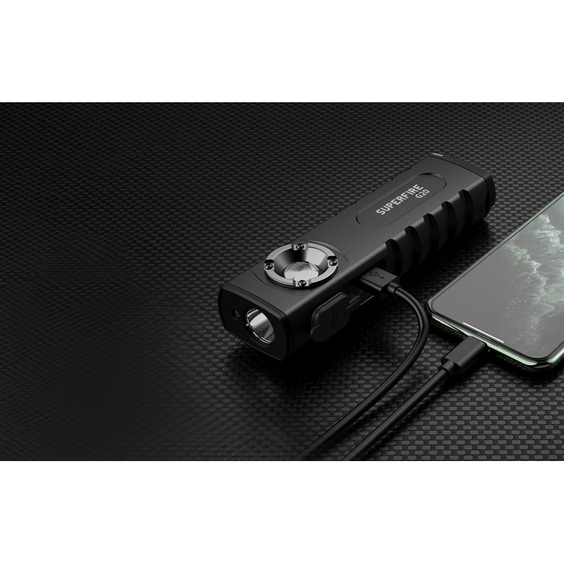 Многофункционално LED фенерче Superfire G20, С лазер, 5+5W, 500 лумена, Зареждане USB-C, Акумулатор 2000 mAh, IP44, Алуминий
