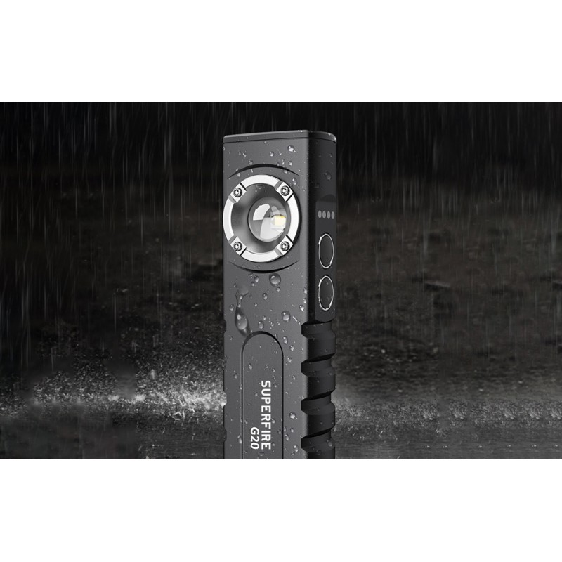 Многофункционално LED фенерче Superfire G20, С лазер, 5+5W, 500 лумена, Зареждане USB-C, Акумулатор 2000 mAh, IP44, Алуминий