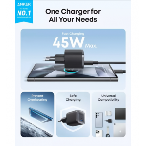 Мрежово зарядно Anker Nano, 45W Super Fast, 3A, 1 x USB-C, Черно Мрежово зарядно Anker Nano, 45W Super Fast, 3A, 1 x USB-C, Черно