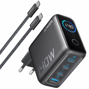 Мрежово зарядно Anker Zolo, 140W, 5A, 1 x USB-A - 3 x USB-C, с кабел в комплекта USB-C, Digital Display, Черно Мрежово зарядно Anker Zolo, 140W, 5A, 1 x USB-A - 3 x USB-C, с кабел в комплекта USB-C, Digital Display, Черно