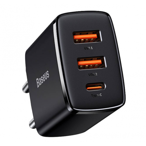 Мрежово зарядно Baseus Compact Quick Charger, 2 x USB/USB Type-C 30W, Черно 