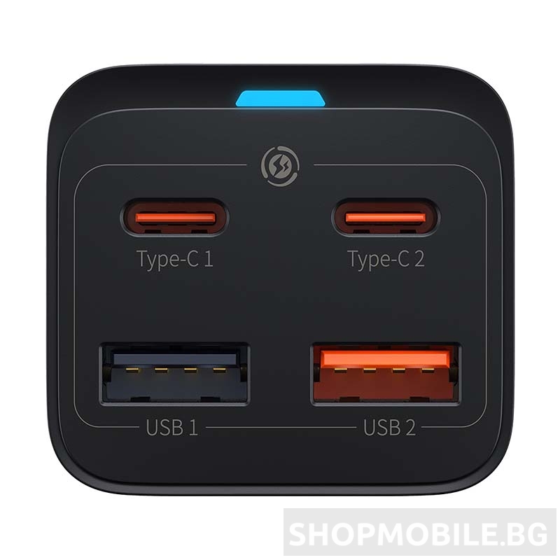 Мрежово зарядно Baseus GaN3 Pro, 2x USB-C, 2x USB, 65W, EU, Черен
