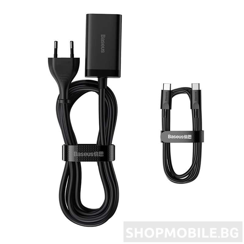 Мрежово зарядно Baseus GaN3 Pro, 2x USB-C, 2x USB, 65W, EU, Черен