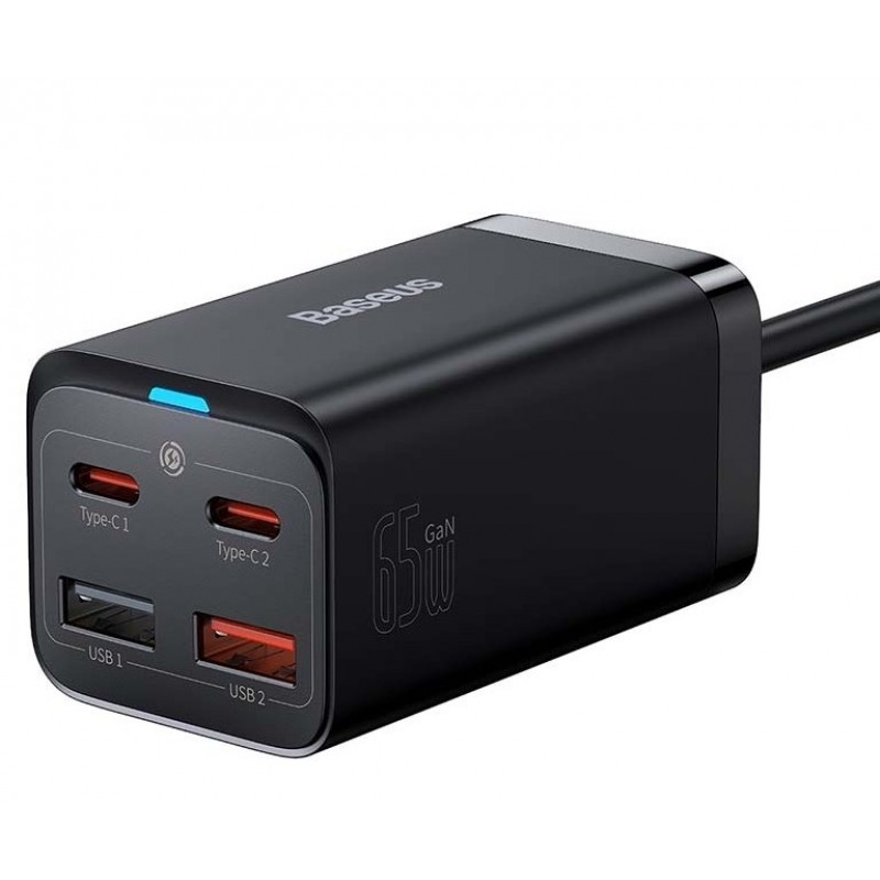 Мрежово зарядно Baseus GaN3 Pro, 2x USB-C, 2x USB, 65W, EU, Черен