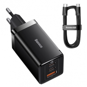 Мрежово зарядно Baseus GaN5 Pro 2xUSB-C + USB, 65W, EU, Черен Мрежово зарядно Baseus GaN5 Pro 2xUSB-C + USB, 65W, EU, Черен
