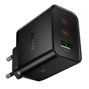 Мрежово зарядно Hoco N75, GaN 65W, 2x USB-C + USB-A, Черно Мрежово зарядно Hoco N75, GaN 65W, 2x USB-C + USB-A, Черно