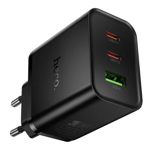 Мрежово зарядно Hoco N75, GaN 65W, 2x USB-C + USB-A, Черно Мрежово зарядно Hoco N75, GaN 65W, 2x USB-C + USB-A, Черно