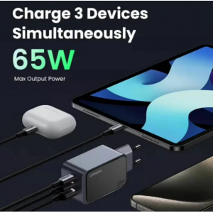 Мрежово зарядно UGREEN X553 Nexode Air S, 65W, 3A, 1 x USB-A - 2 x USB-C, Сиво Мрежово зарядно UGREEN X553 Nexode Air S, 65W, 3A, 1 x USB-A - 2 x USB-C, Сиво