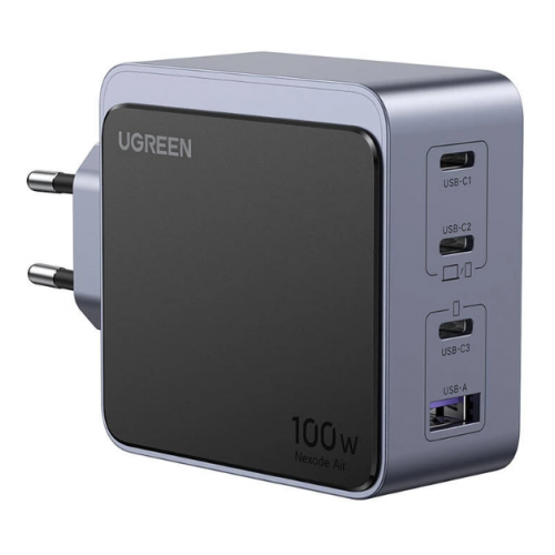 Мрежово зарядно UGREEN X565 Nexode Air, 100W, 5A, 1 x USB-A - 3 x USB-C, Сиво Мрежово зарядно UGREEN X565 Nexode Air, 100W, 5A, 1 x USB-A - 3 x USB-C, Сиво