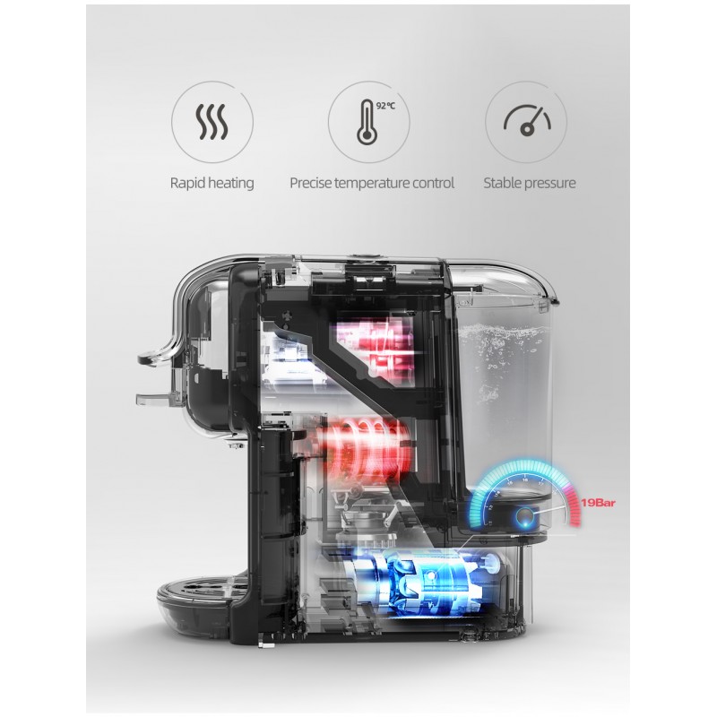 Мултифункционална 5 в 1 Еспресо Кафемашина Hibrew H2B за мляно кафе, капсули Nespresso, Dolce Gusto, Ese pods, K-cup, 1450 w, 19 bar, Бяла