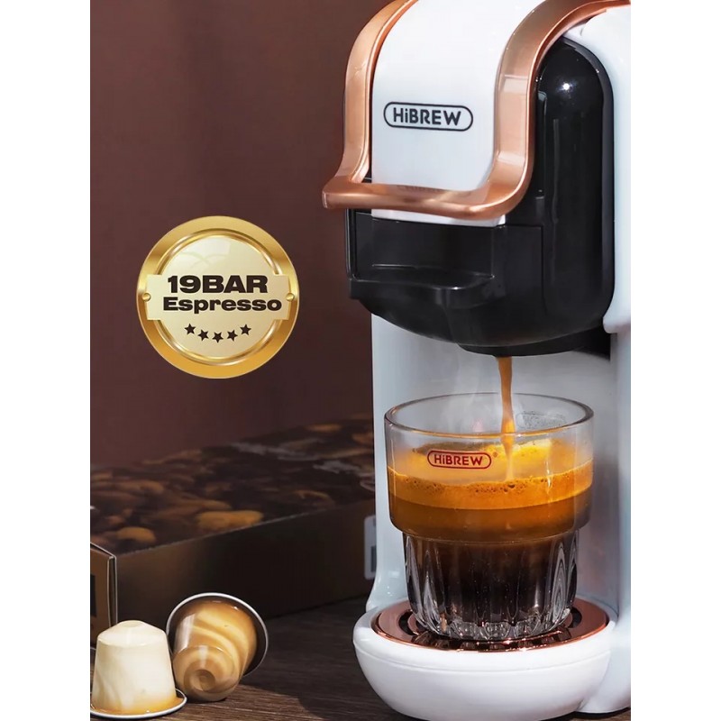 Мултифункционална 5 в 1 Еспресо Кафемашина Hibrew H2B за мляно кафе, капсули Nespresso, Dolce Gusto, Ese pods, K-cup, 1450 w, 19 bar, Бяла