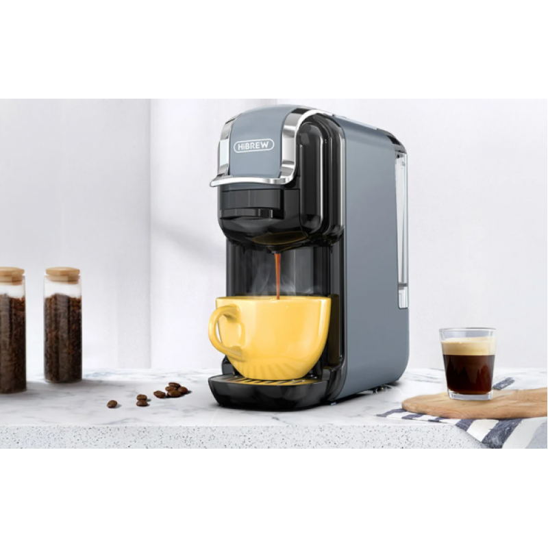 Мултифункционална 5 в 1 Еспресо Кафемашина Hibrew H2B за мляно кафе, капсули Nespresso, Dolce Gusto, Ese pods, K-cup, 1450 w, 19 bar, Сива