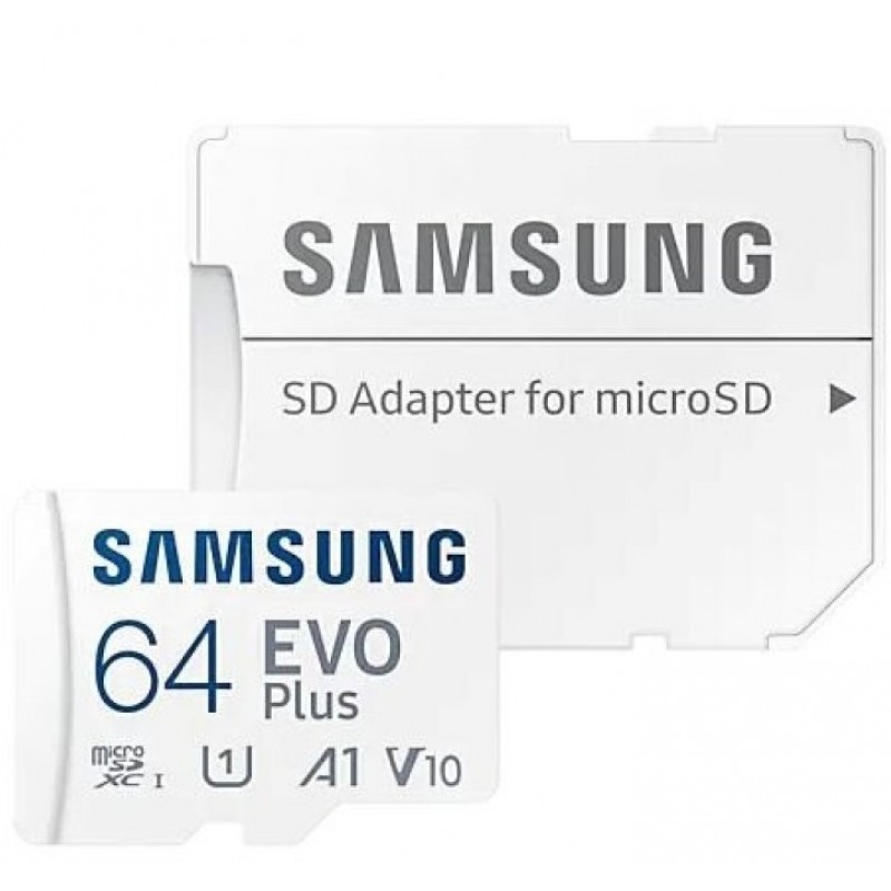 Оригинална Samsung EVO PLUS microSDXC 64GB UHS-I U1 A1 V10 class 10 карта + адаптер SD, скорост на четене 130MB/s