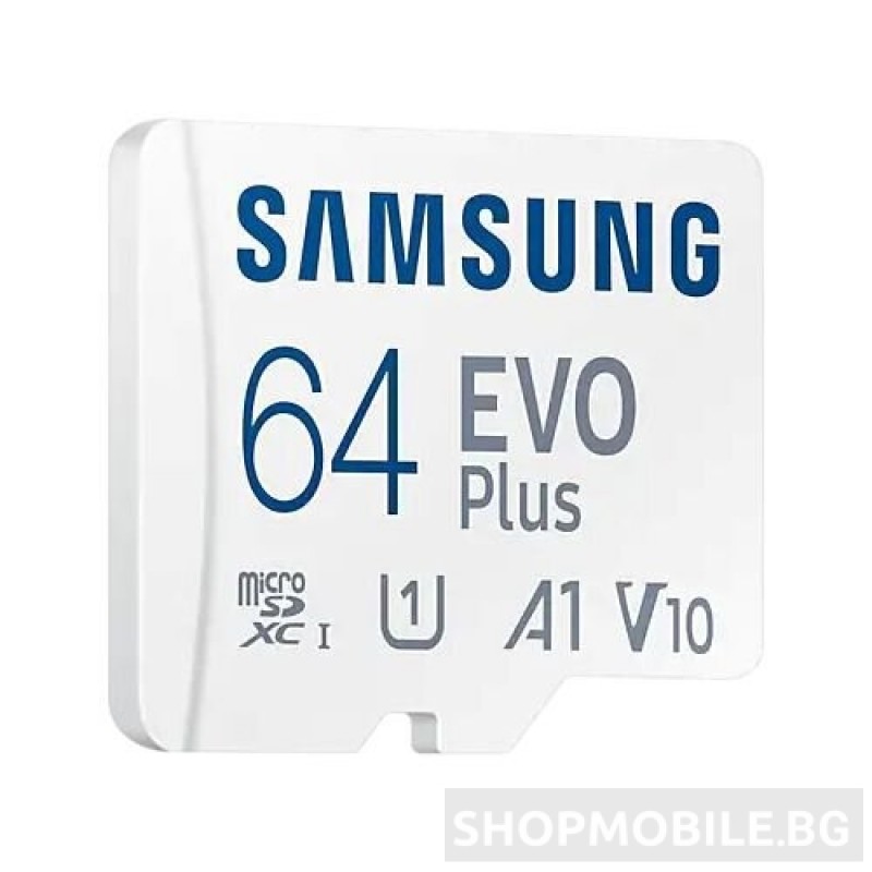 Оригинална Samsung EVO PLUS microSDXC 64GB UHS-I U1 A1 V10 class 10 карта + адаптер SD, скорост на четене 130MB/s