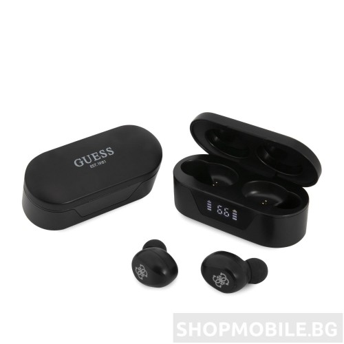 Оригинални безжични слушалки GUESS TWS Classic Logo BT5.0 5H, с тъч контрол, Водоустойчиви, Черни 