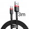 Кабел Baseus Cafule cable USB-C, 2А, 3 метра, Черен