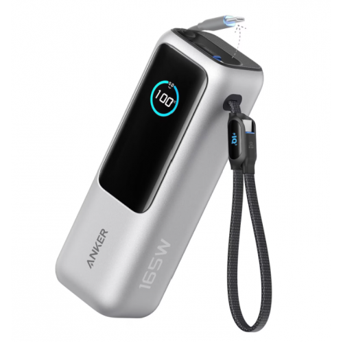 Преносима батерия Anker 25000mAh, 165W с прибиращ се USB-C кабел, Сребриста Преносима батерия Anker 25000mAh, 165W с прибиращ се USB-C кабел, Сребриста