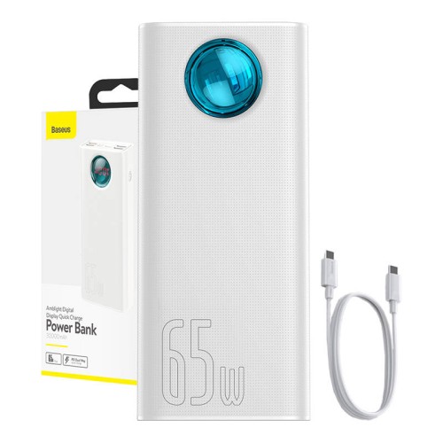 Преносима батерия Baseus Amblight 30000mАh, QС 3.0, РD, 3А, 65W, Зареждане на лаптопи, С кабел в комплекта, Бяла