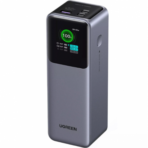 Преносима батерия UGREEN PB722, 25000mAh, 200W, QC + PD, Цифров дисплей, Сива