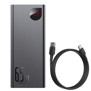 Преносима външна батерия Baseus Adaman Metal 20000mAh, 65W xUSB + USB-C + micro USB, Черна Преносима външна батерия Baseus Adaman Metal 20000mAh, 65W xUSB + USB-C + micro USB, Черна