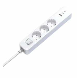 Разклонител Xiaomi Power Strip 2C1A, 3 AC контакта, 2 x USB, 1 Type-C, 1.4 метра кабел, Бял