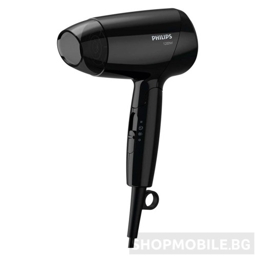 Сешоар Philips EssentialCare BHC010/10, 1200 W, 3 нива на температурата, Сгъваема дръжка Сешоар Philips EssentialCare BHC010/10, 1200 W, 3 нива на температурата, Сгъваема дръжка